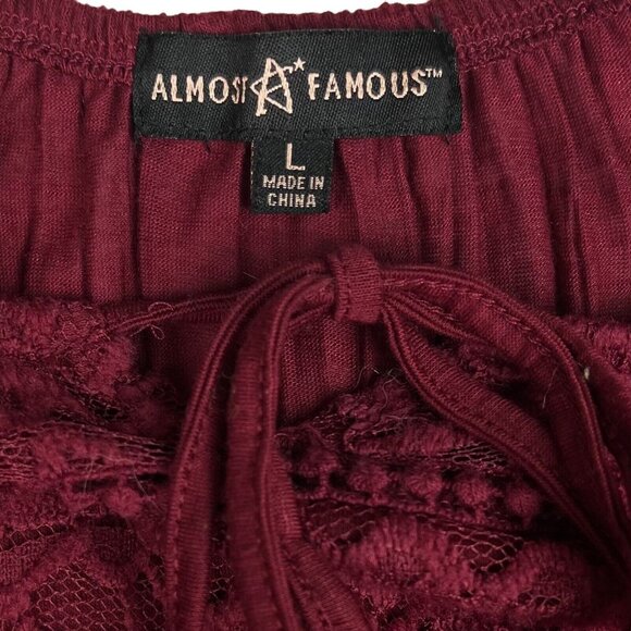 Almost Famous Maroon Embroidered Pleated Ruffled Blouse Womens Size L (N10304) - Picture 8 of 8